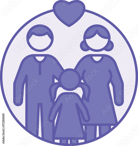 Colored Family Icon. Vector Illustration. Mother, Father, and Daughter, Parents and Child. People Who Live Together and Care for Each Other