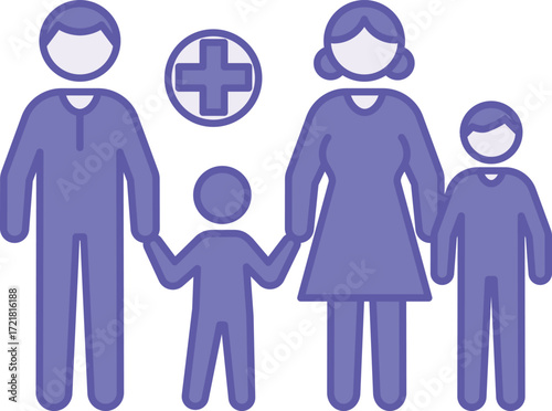 Colored Adopt Icon. Vector Illustration. Mother, Father, Son, and Adopted Child. Relatives, Parents, and Children. Family Concept