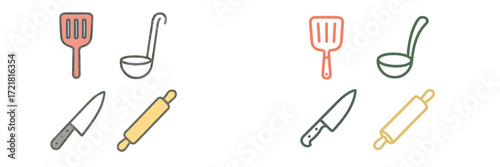 Different kitchen tools arranged neatly for culinary preparation and cooking activities
