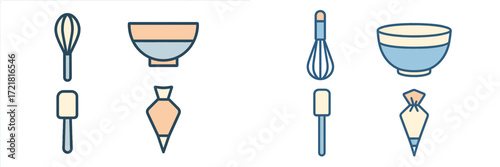 Various baking tools and utensils displayed in a simple layout for easy identification and use in culinary tasks