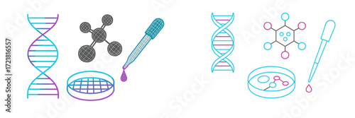 Modern laboratory scene showcasing DNA strands, molecular structures, and experimental tools in a scientific environment
