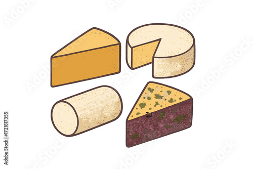 Different types of cheese arranged in a pleasing layout showcasing variety and texture