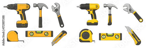 Tools for home improvement and construction projects shown in a clean layout for easy reference and organization