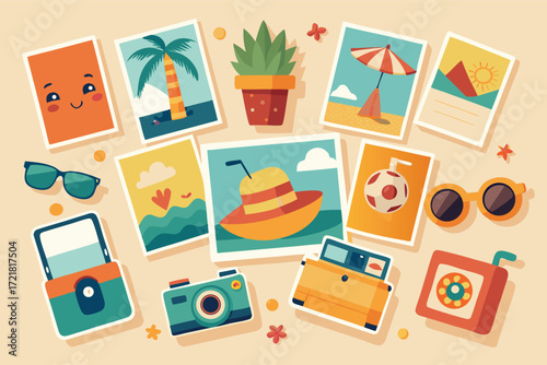 Relaxing summer memories captured in colorful illustrations with beach and nature themes