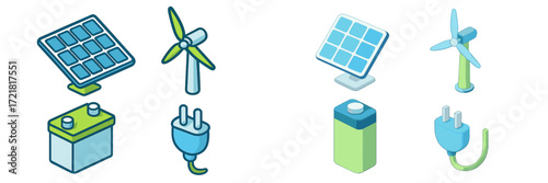 Renewable energy elements such as solar panels and wind turbines in a modern design