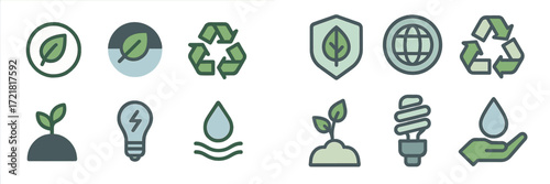 Ecosystem icons showing sustainability, recycling, and natural resource conservation concepts