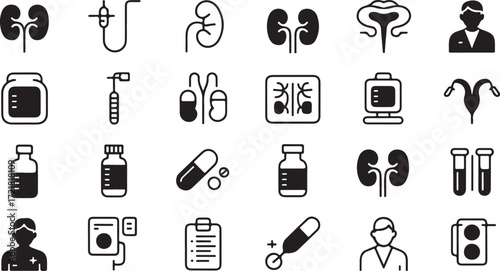 Medical icons kidney pills doctor and laboratory equipment kidneys health