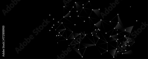 Abstract white polygon connection mesh futuristic communication technology concept dots lines connect network design on black background.