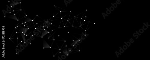 Abstract white polygon connection mesh futuristic communication technology concept dots lines connect network design on black background.
