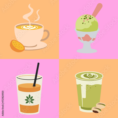 set illustration vector graphic of 4 types of cafe drinks that are currently popular