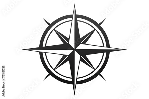 Navigational compass symbol showcasing cardinal points and design features in black and white