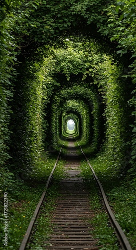 Enchanting Green Tunnel of Love Railway Surrounded by Lush Forest Foliage