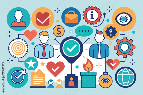 Visual representation of internet security themes with icons and characters in a colorful design