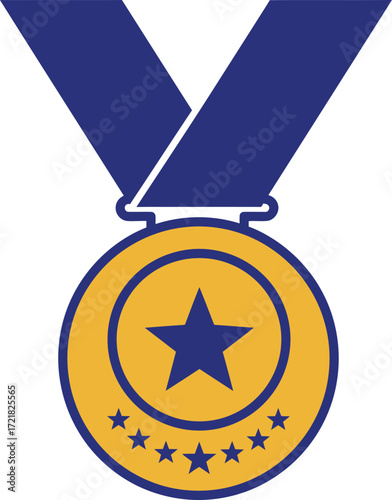 A gold medal with a blue ribbon representing achievement and success