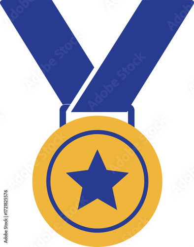 A simple gold medal icon with a blue star and ribbon