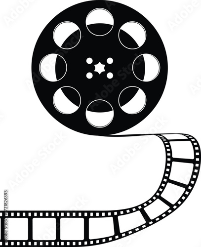 A classic film reel with trailing film strip a symbol of cinema