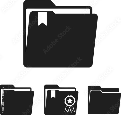 Black folder icons representing data organization and file management systems