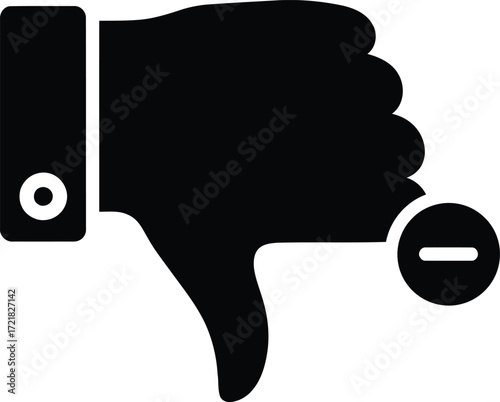 A simple black and white illustration of a hand displaying a thumbs down