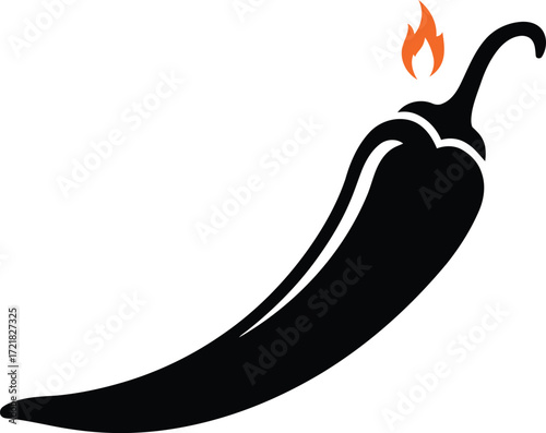 A simple black silhouette of a chili pepper with a small flame