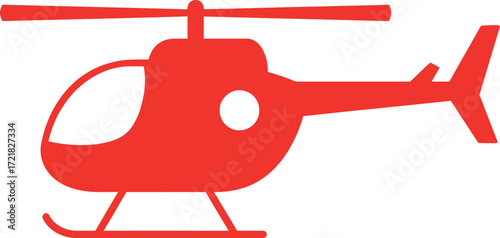Simple red helicopter icon illustration with rotor blades and landing skids
