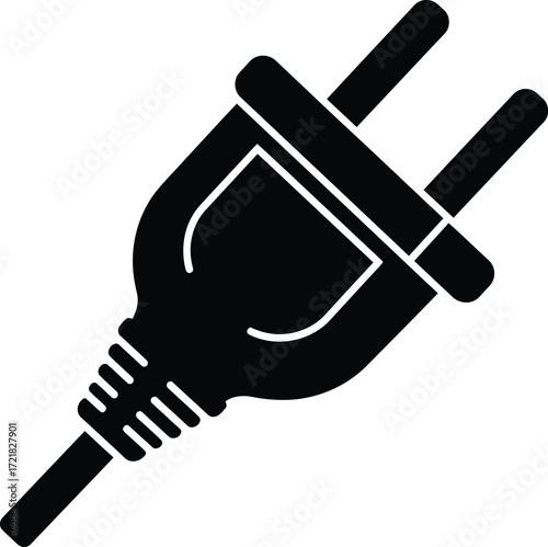 Simple black and white illustration of a standard electrical plug icon