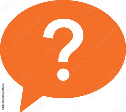 Orange speech bubble containing a white question mark symbol