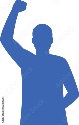 Silhouette of a person raising a fist in a victorious gesture
