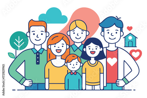Family portrait showcasing love and togetherness in a cheerful outdoor setting