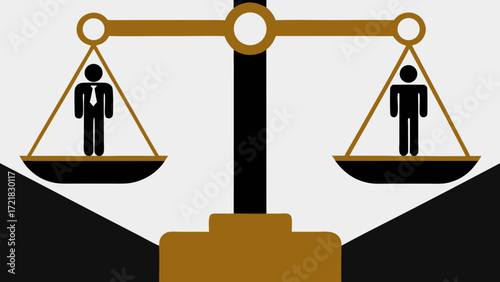 Illustration of scales with a stick figure and a stick figure with a tie on each side of the scale on transparent background silhouette