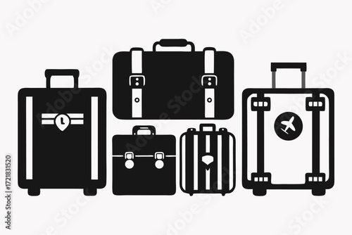 Various types of luggage arranged together for travel preparation