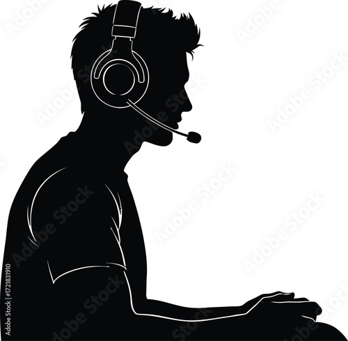 Dedicated gamer engrossed in virtual world, focused on the screen, headset on, ready for action
