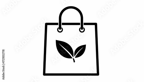 Eco-Friendly Shopping A Silhouette of a Bag with Leaf Symbol, Representing Sustainability
