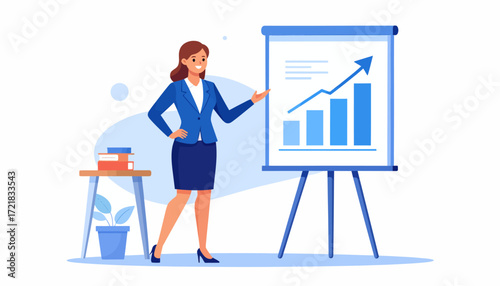 Businesswoman Presenting Growth Chart A Vector Illustration for Presentations and Reports