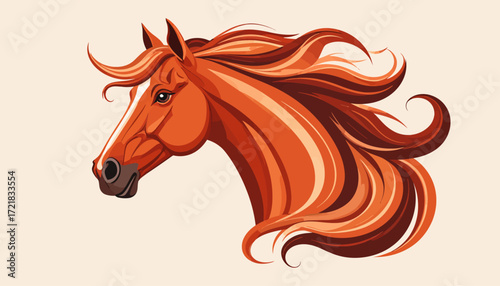 Majestic Horse Portrait A Vibrant Vector Illustration of a Graceful Equine Head with Flowing Mane