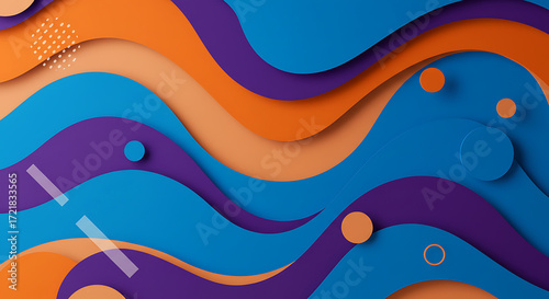 Abstract layered paper waves in blue, orange, and purple colors  