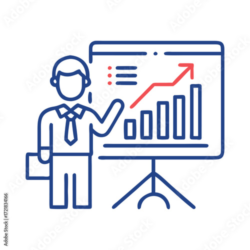 Business professional explaining growth chart data to colleagues in a meeting
