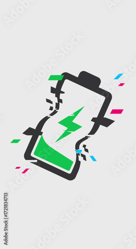 Battery icon with lightning bolt and colorful splashes.