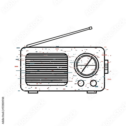 Vintage radio with antenna and dial on white background.