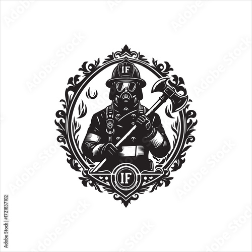 Strong Firefighter Emblem with Ornate Border.