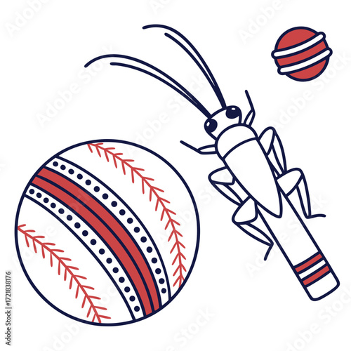 Isolated white leather baseball and red bat, essential equipment for a classic game