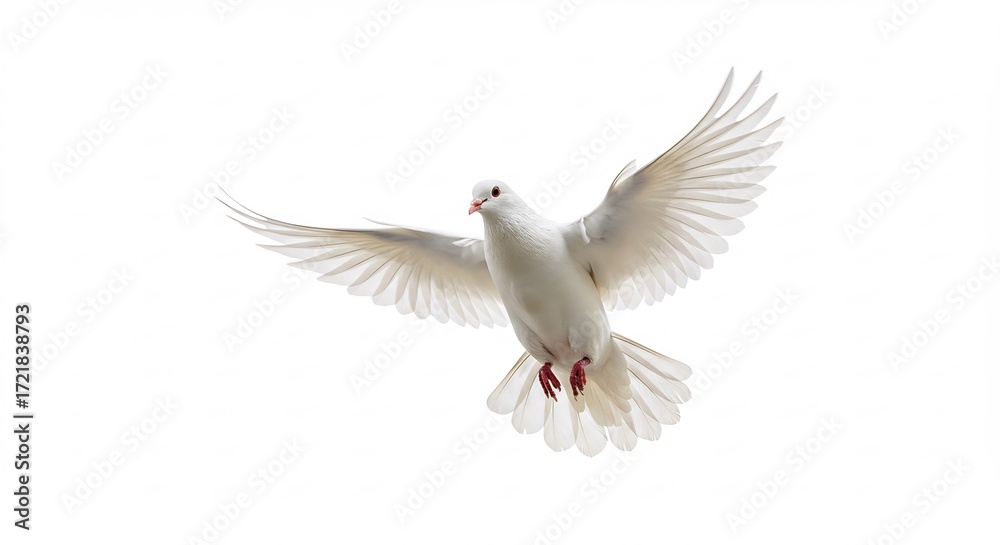 Obraz premium Weisse Taube schwebt elegant sanft im hellen Licht. AI Generated