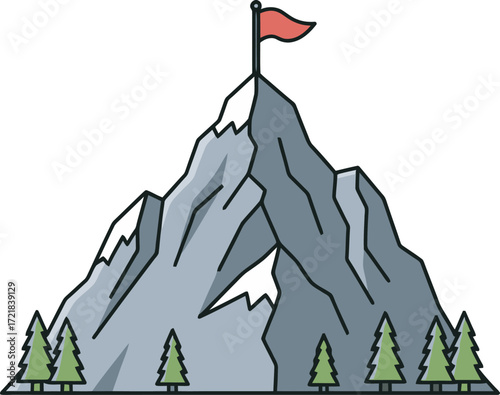 A stylized mountain peak with a flag, symbolizing achievement and success.