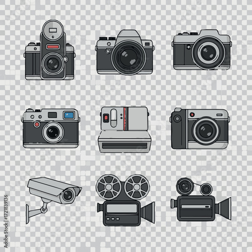 Camera clipart collection, vector, icons isolated on transparent background
