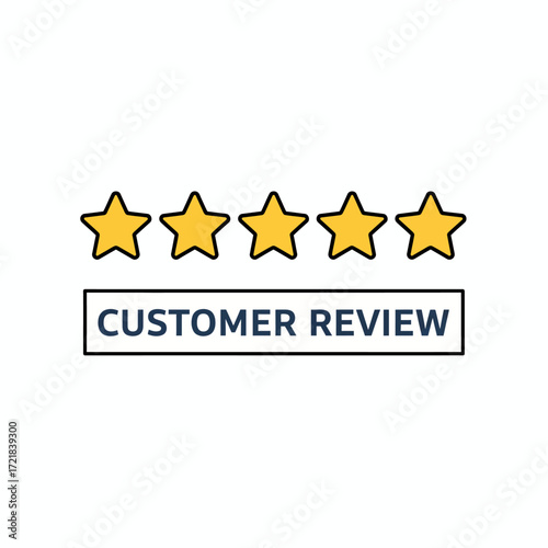 A five-star customer review graphic, representing excellent feedback, satisfaction, and top rating for a service or product.