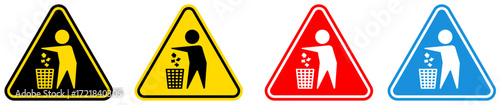 set Attention no littering Symbols danger keep clean signs design template vector illustration	