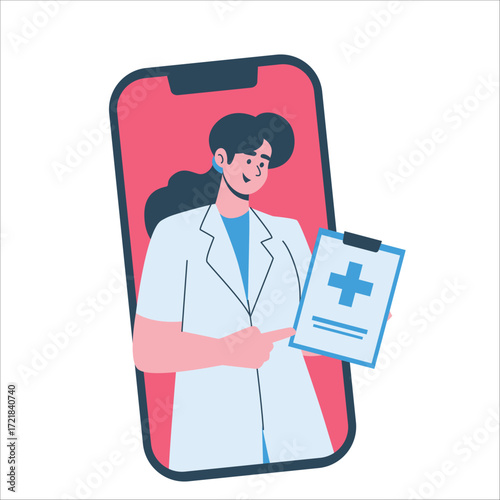 digital healthcare service with doctor holding medical report illustration