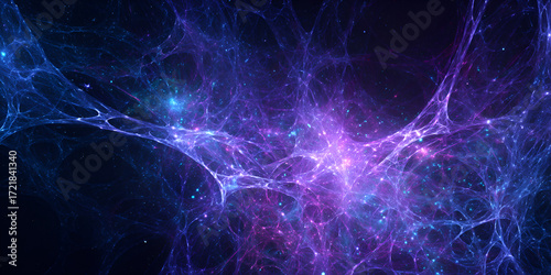 Abstract cosmic web with glowing purple and blue energy