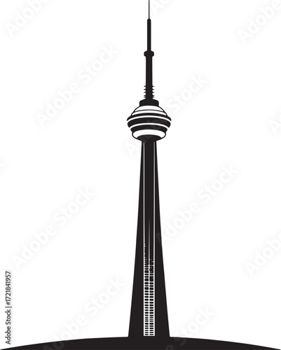 Tower Silhouette on Transparent Background for Urban Landscape Designs and Telecommunications Concepts
