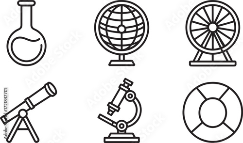 Science Icons Set Outline Style Vector Graphic Illustration Educational Material