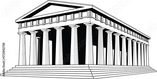 Ancient Greek Temple Silhouette with Columns and Pediment on a Transparent Background Vector